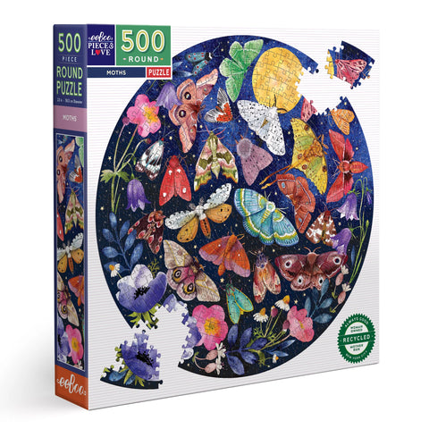500 piece round puzzle | moths
