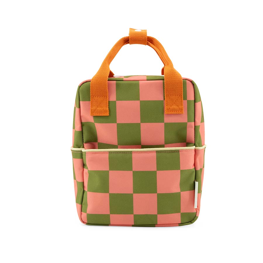 small backpack | farmhouse • checkerboard - sprout green + flower pink