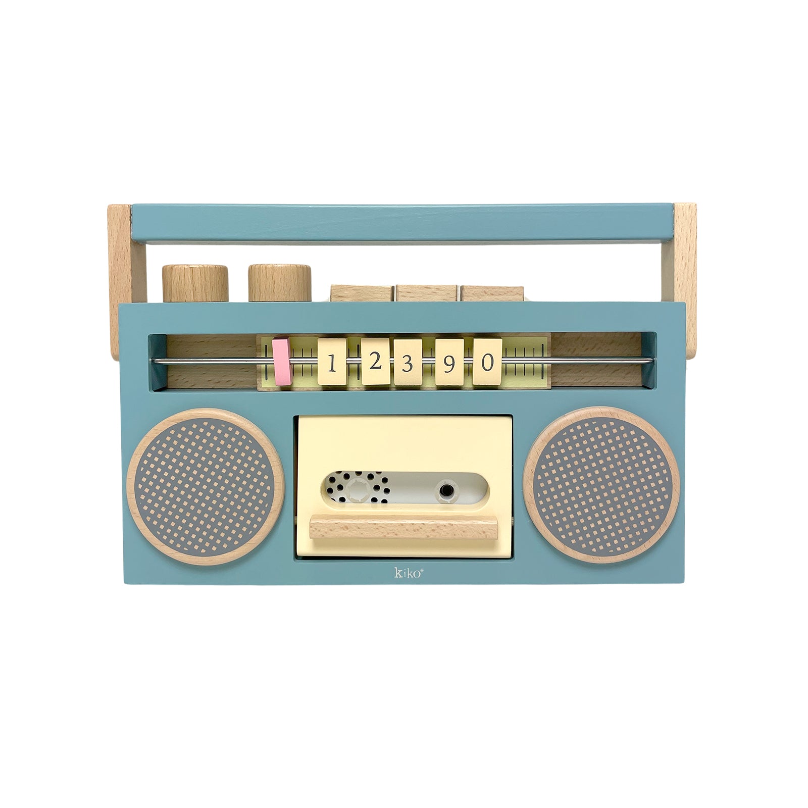 retro wooden tape recorder with live record | blue