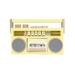 retro wooden tape recorder with live record | yellow