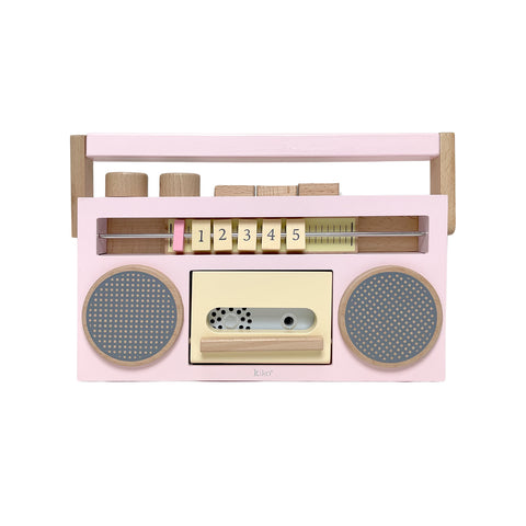 retro wooden tape recorder with live record | pink