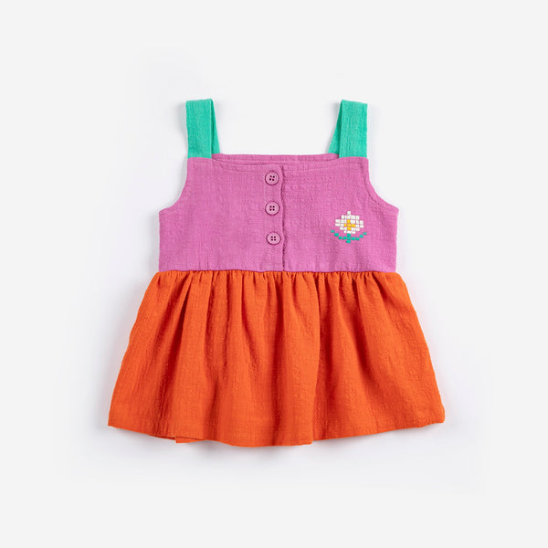 woven baby dress | pixel daisy color block