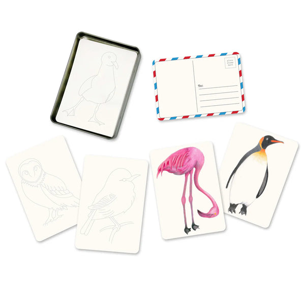 30 coloring postcards | birds
