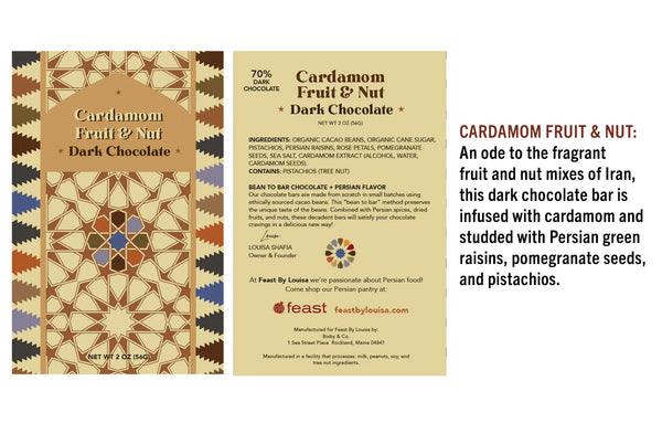 persian spiced chocolate bar | cardamom fruit & nut