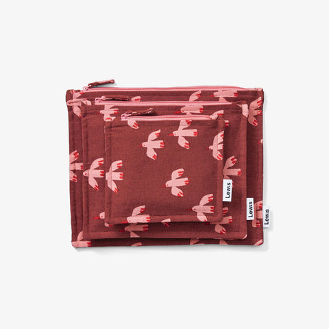zip pouch set | bird - cranberry
