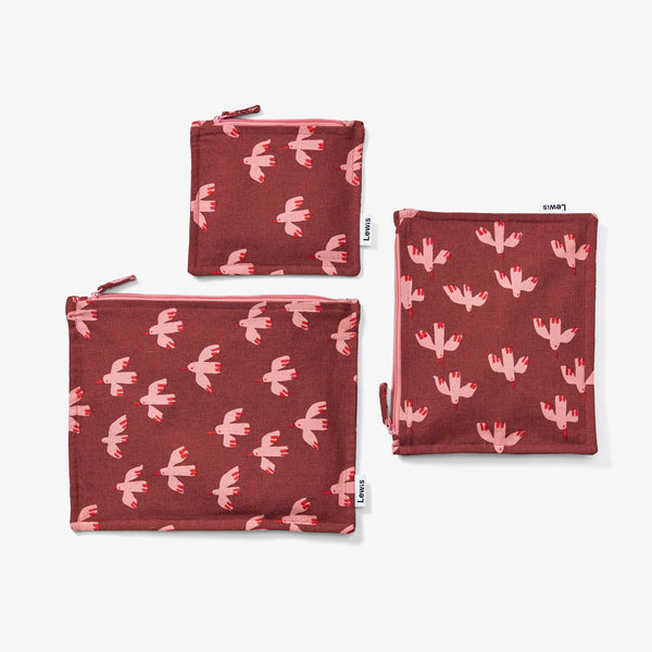 zip pouch set | bird - cranberry
