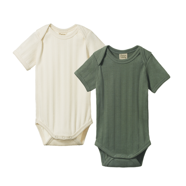 short sleeve derby bodysuit | 2 pack - natural + nettle