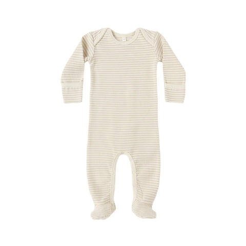 baby footie | oat micro stripe