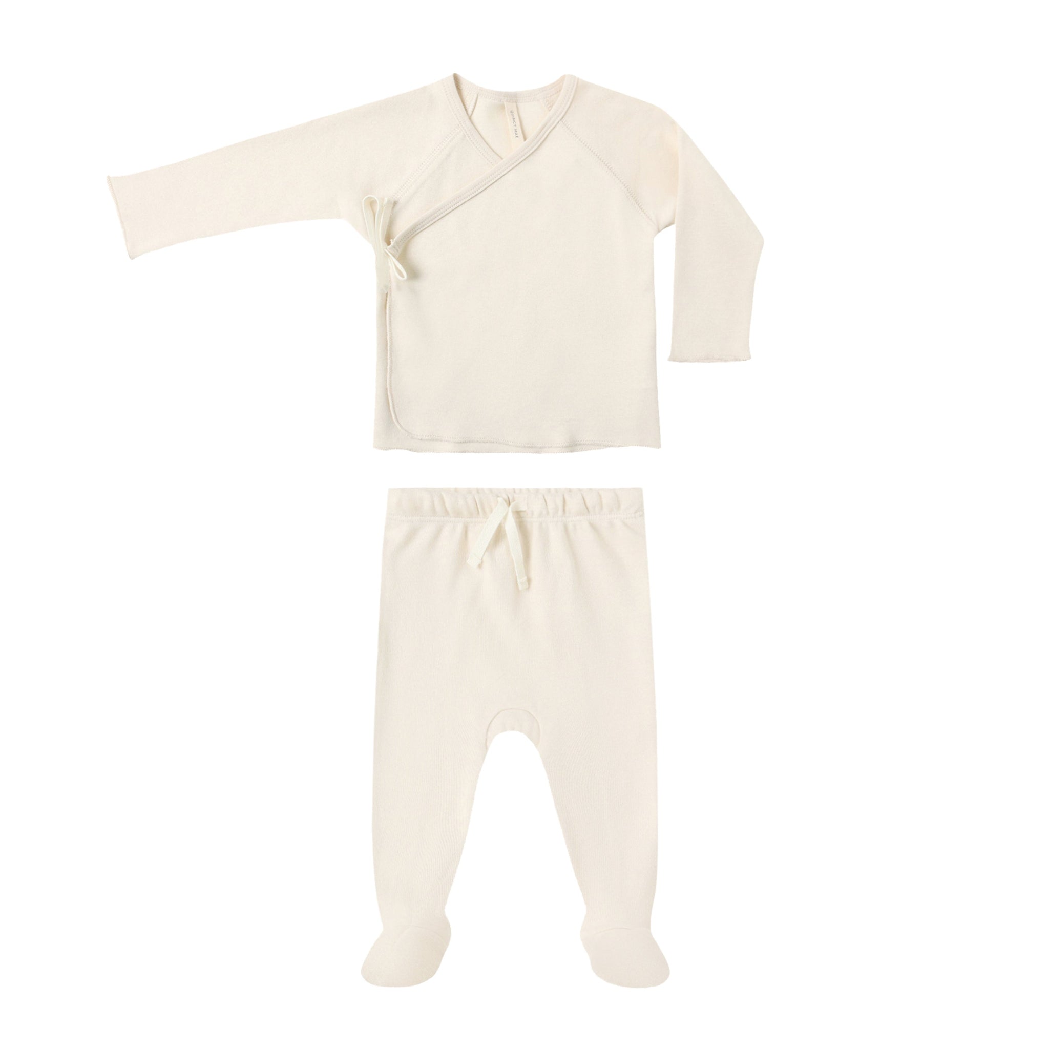 wrap top + footed pant set | natural
