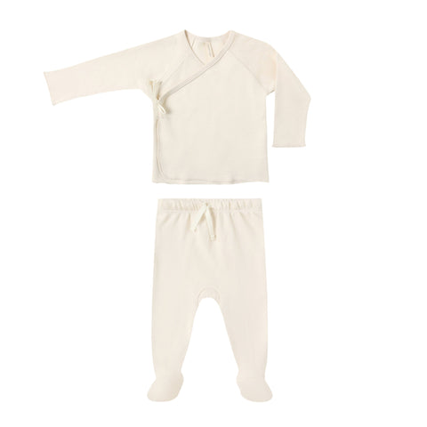wrap top + footed pant set | natural