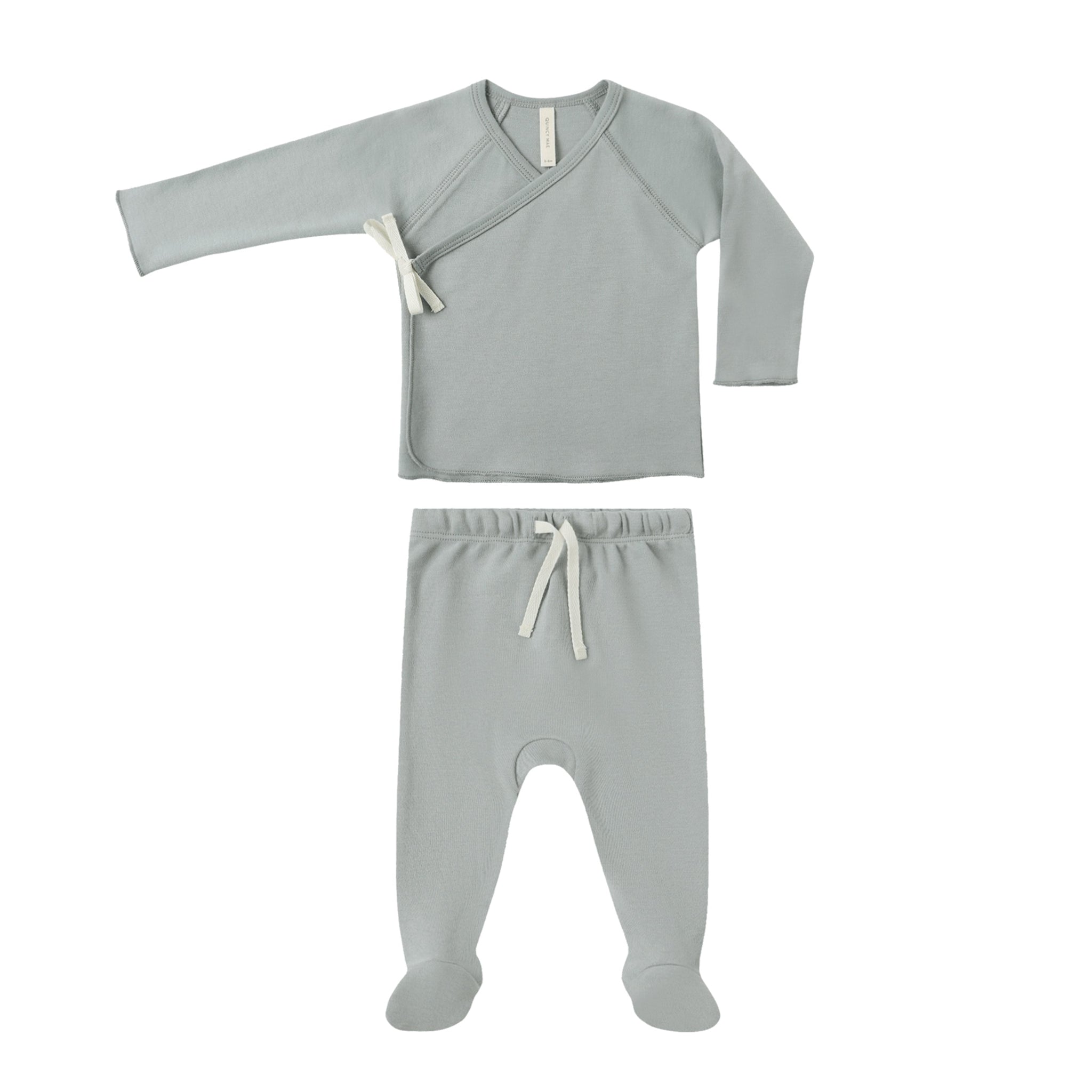 wrap top + footed pant set | steel blue