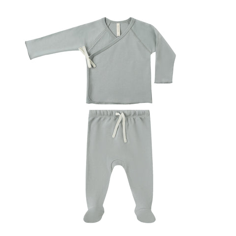 wrap top + footed pant set | steel blue