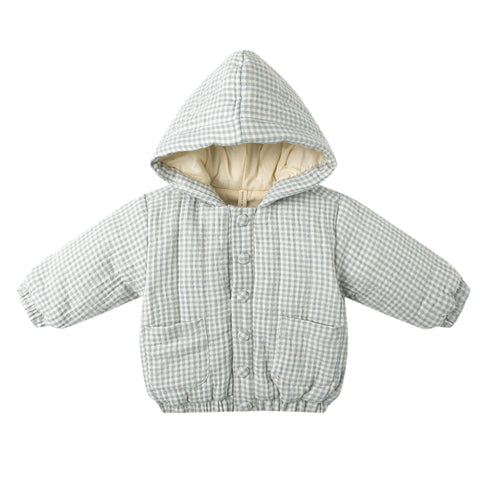 hooded woven jacket | blue gingham