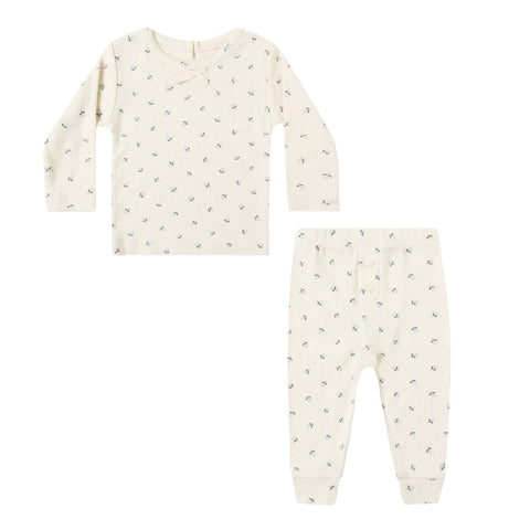 pointelle long sleeve tee + legging | blue ditsy