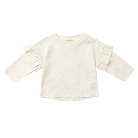 ruffle long sleeve tee | snow owls