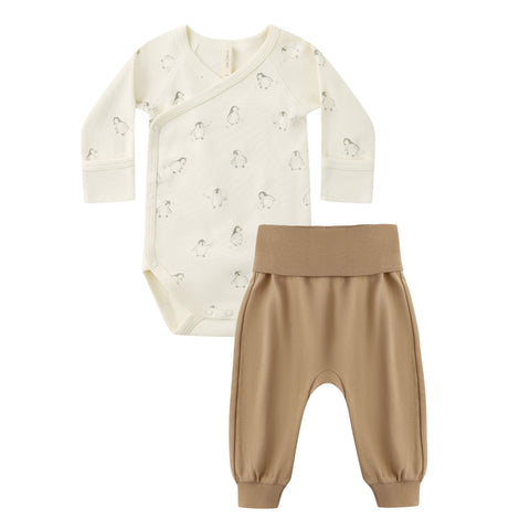 side snap bodysuit + pant set | penguins