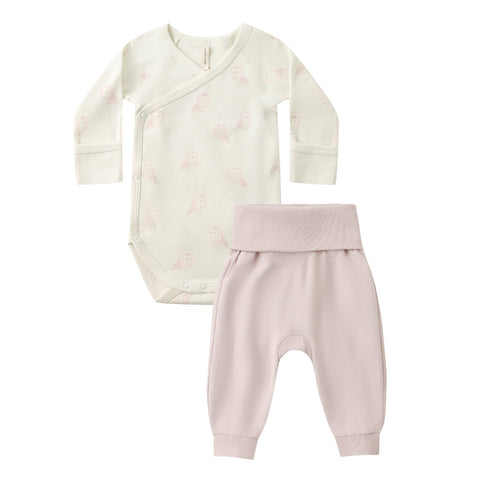 side snap bodysuit + pant set | snow owls