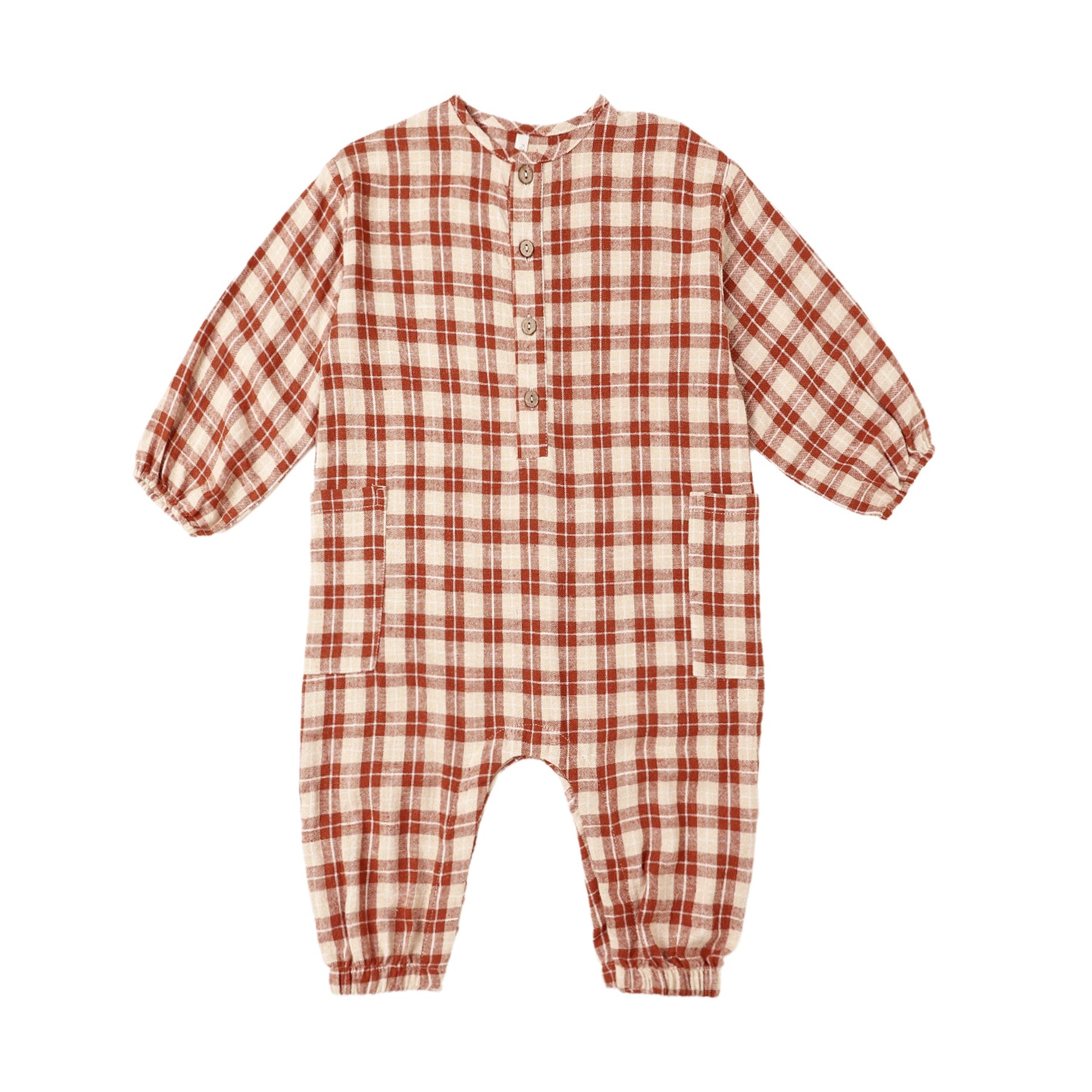 relaxed woven jumpsuit | red plaid