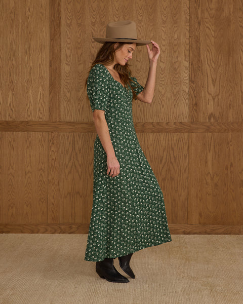 women's violet dress | green ditsy