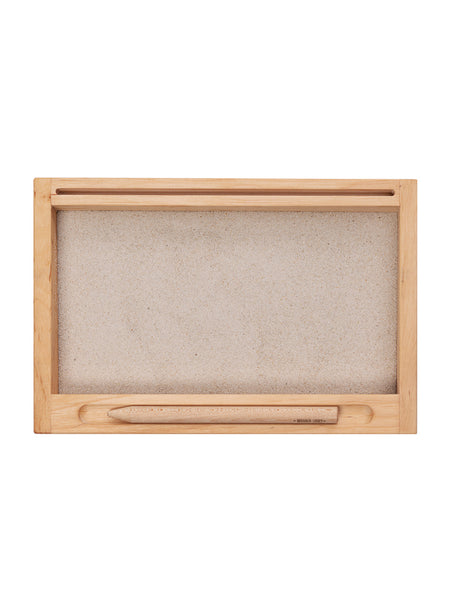 wooden montessori tray | sand + flashcard holder