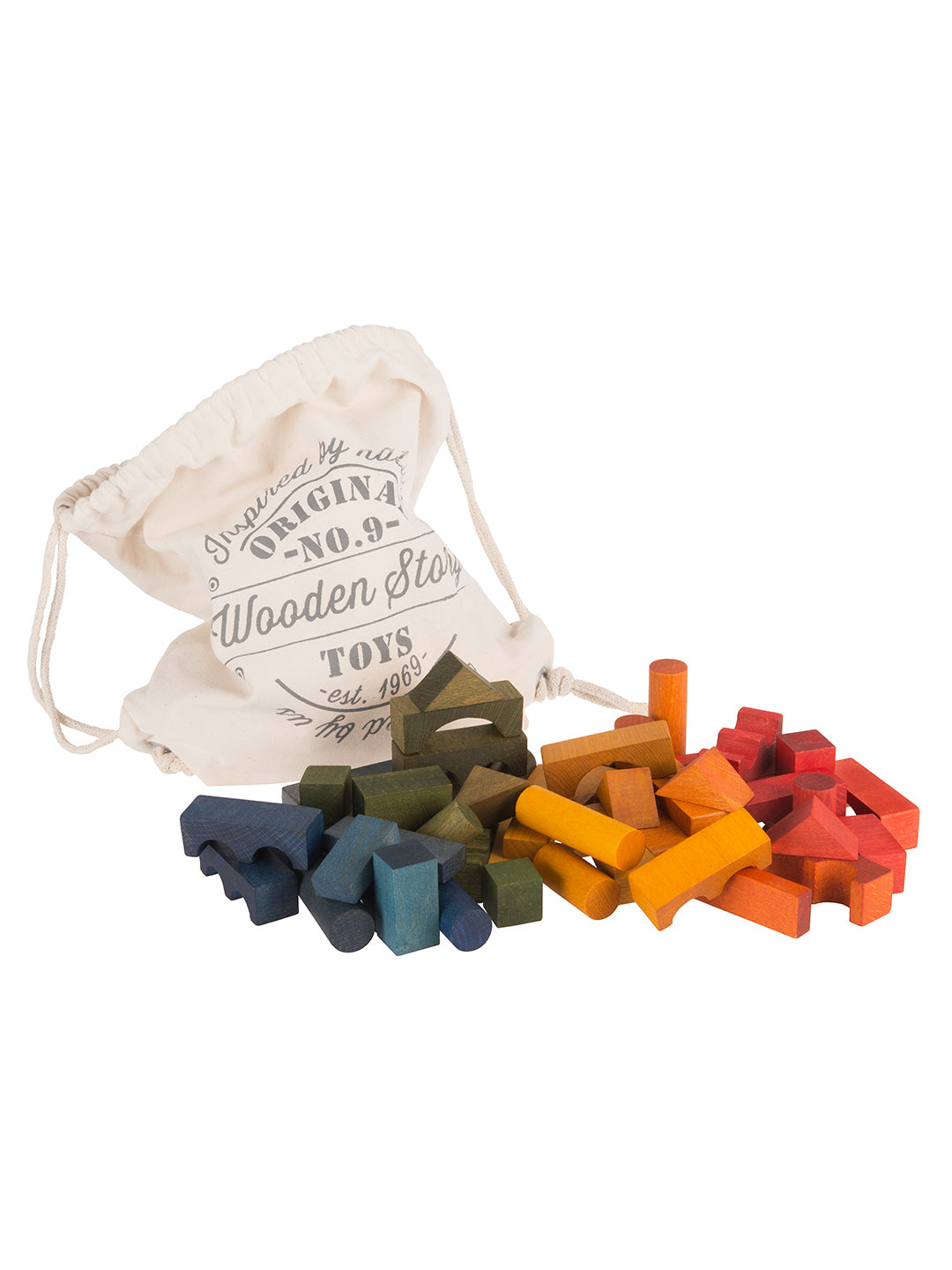 wooden blocks in sack | rainbow - 100 pieces