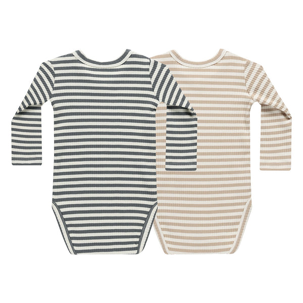 ribbed bodysuit | 2 pack - indigo stripe + latte stripe