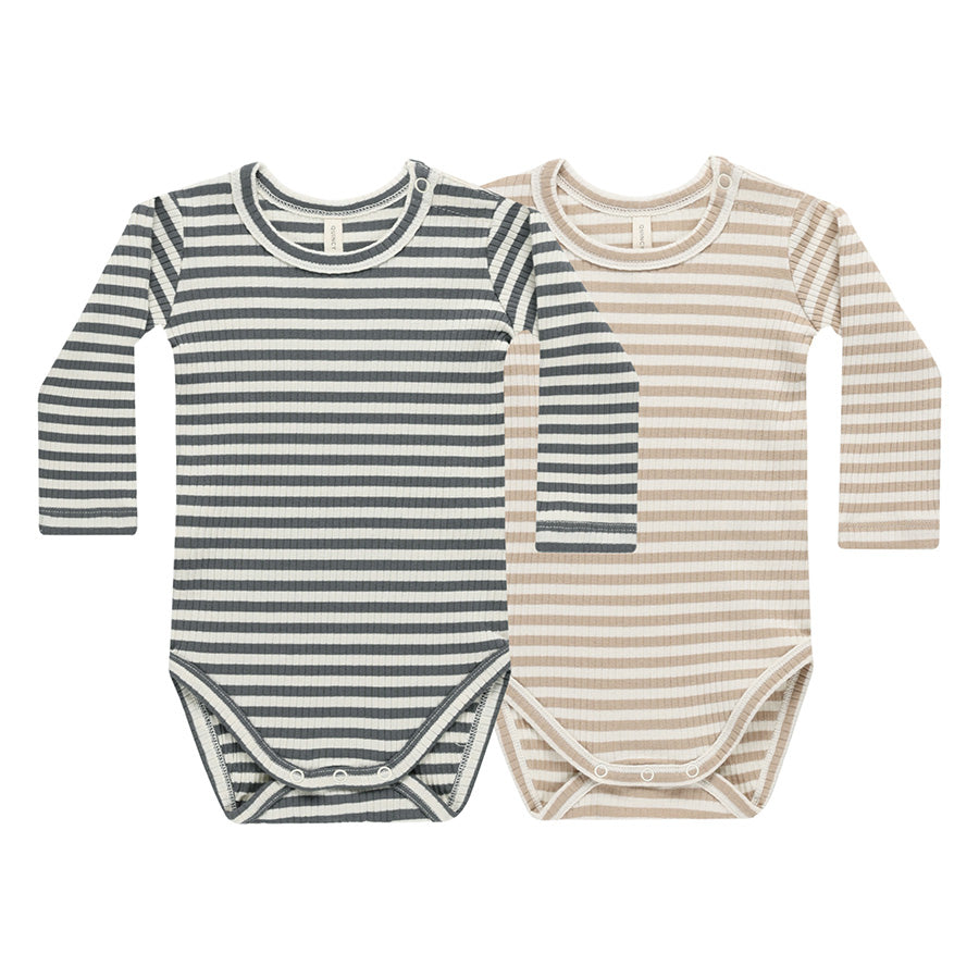 ribbed bodysuit | 2 pack - indigo stripe + latte stripe