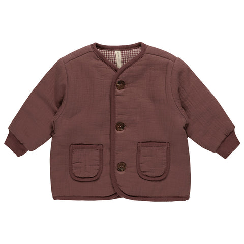 quilted v-neck button jacket | plum