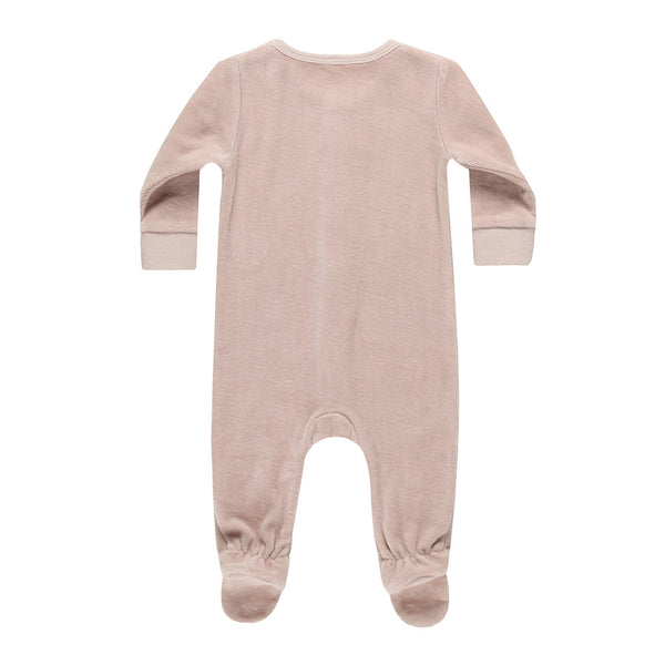 velour hidden snap footie | blush