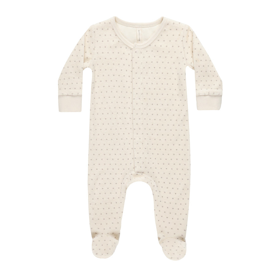 velour hidden snap footie | polka dot