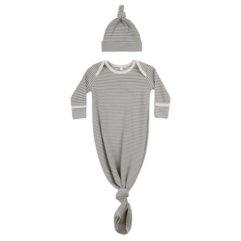 knotted baby gown + hat set | lagoon micro stripe