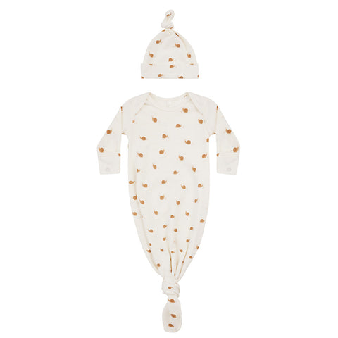 knotted baby gown + hat set | snails