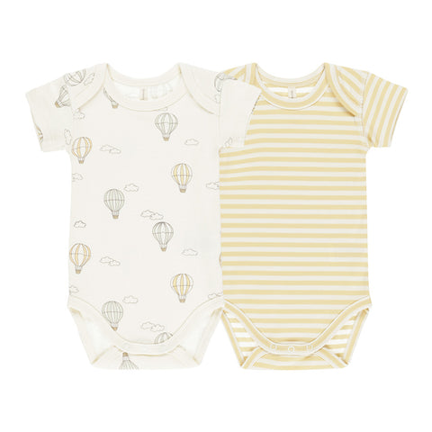 short sleeve bodysuit | 2 pack - hot air balloons + yellow stripe