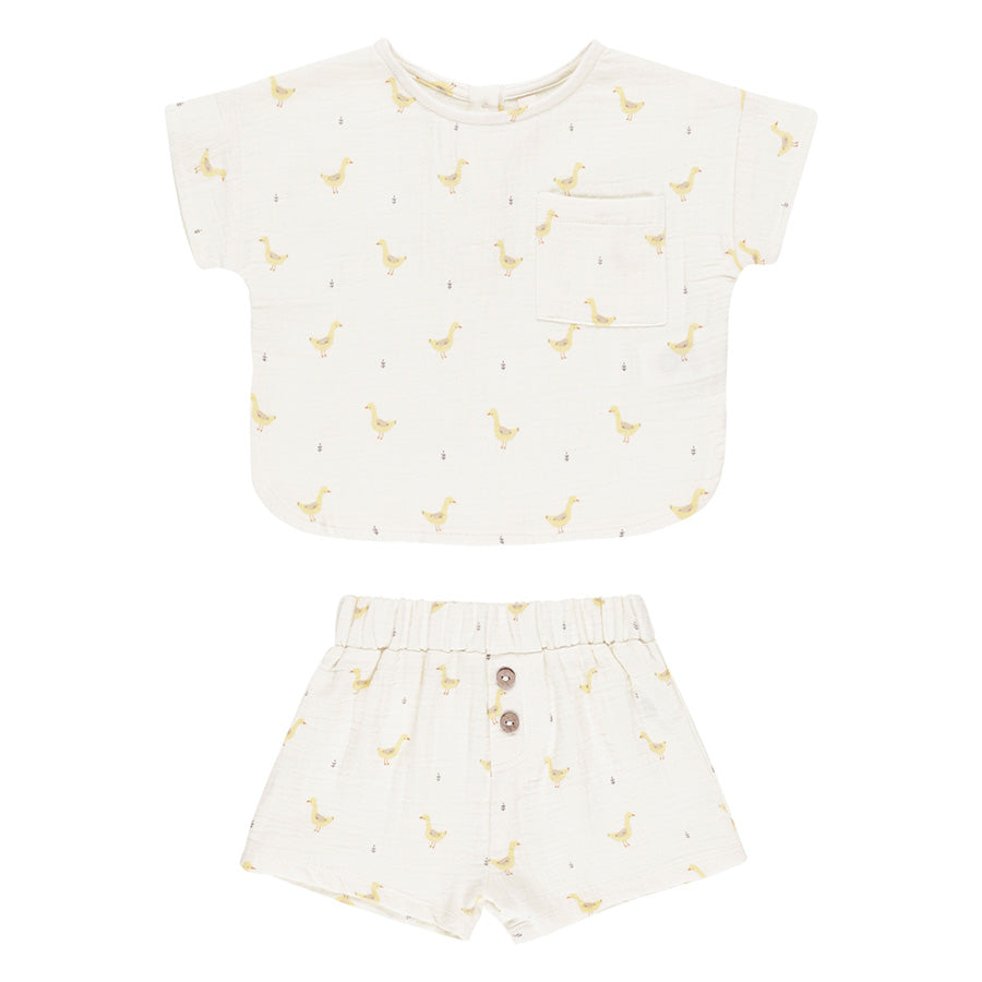 woven boxy top + short set | geese