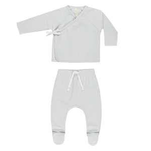 wrap top + footed pant set | sky micro stripe