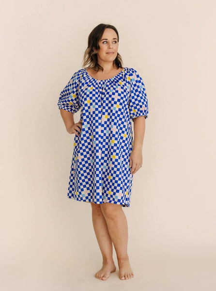 women's parker house dress | cobalt checker