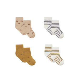 printed baby socks set | cherries, ocre stripe, suns, indigo stripe